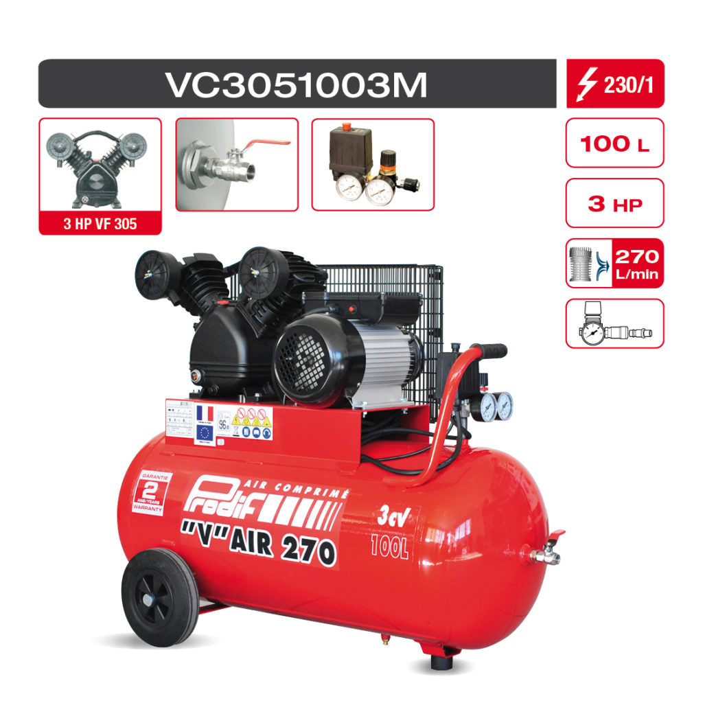Compressore 100 Litri 3CV Eco — Monofase / Prodif
