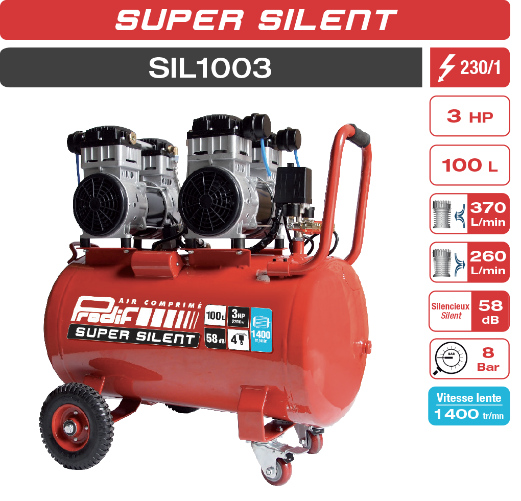 Compresseur 100 Litres 3CV PRODIF SILENCIEUX série classique
